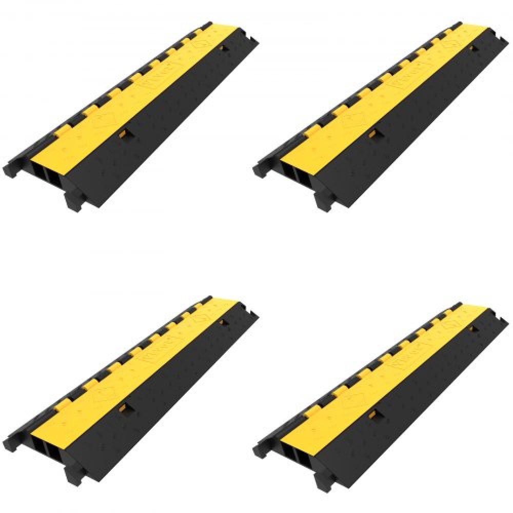 VEVOR 4 Pack Λαστιχένια ράμπα προστασίας καλωδίων 103x25,5x5 cm 2 καναλιών βαρέως τύπου 66000lbs Χωρητικότητα φόρτωσης Καλώδιο καλωδίου καλωδίου Ράμπα Speed ​​Bump Εύκαμπτος σωλήνας οδηγού Προστατευτικό κάλυμμα καλωδίου ράμπας
