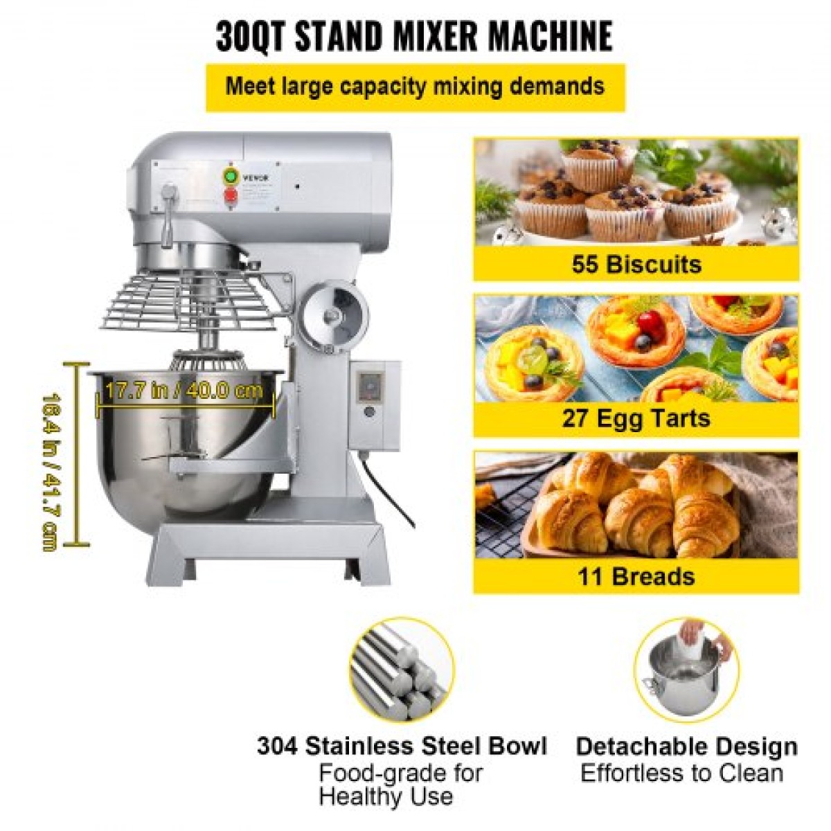 VEVOR Electric Food Mixer 30L Food Stand Mixer 1100W Electric Dough Mixer Maker 220V Adjustable Commercial Mixer Grinder Commercial Stand Mixer για Εμπορική χρήση κουζίνας