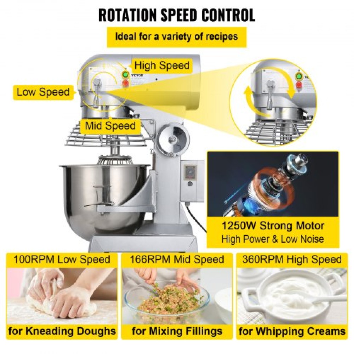 VEVOR Electric Food Mixer 30L Food Stand Mixer 1100W Electric Dough Mixer Maker 220V Adjustable Commercial Mixer Grinder Commercial Stand Mixer για Εμπορική χρήση κουζίνας
