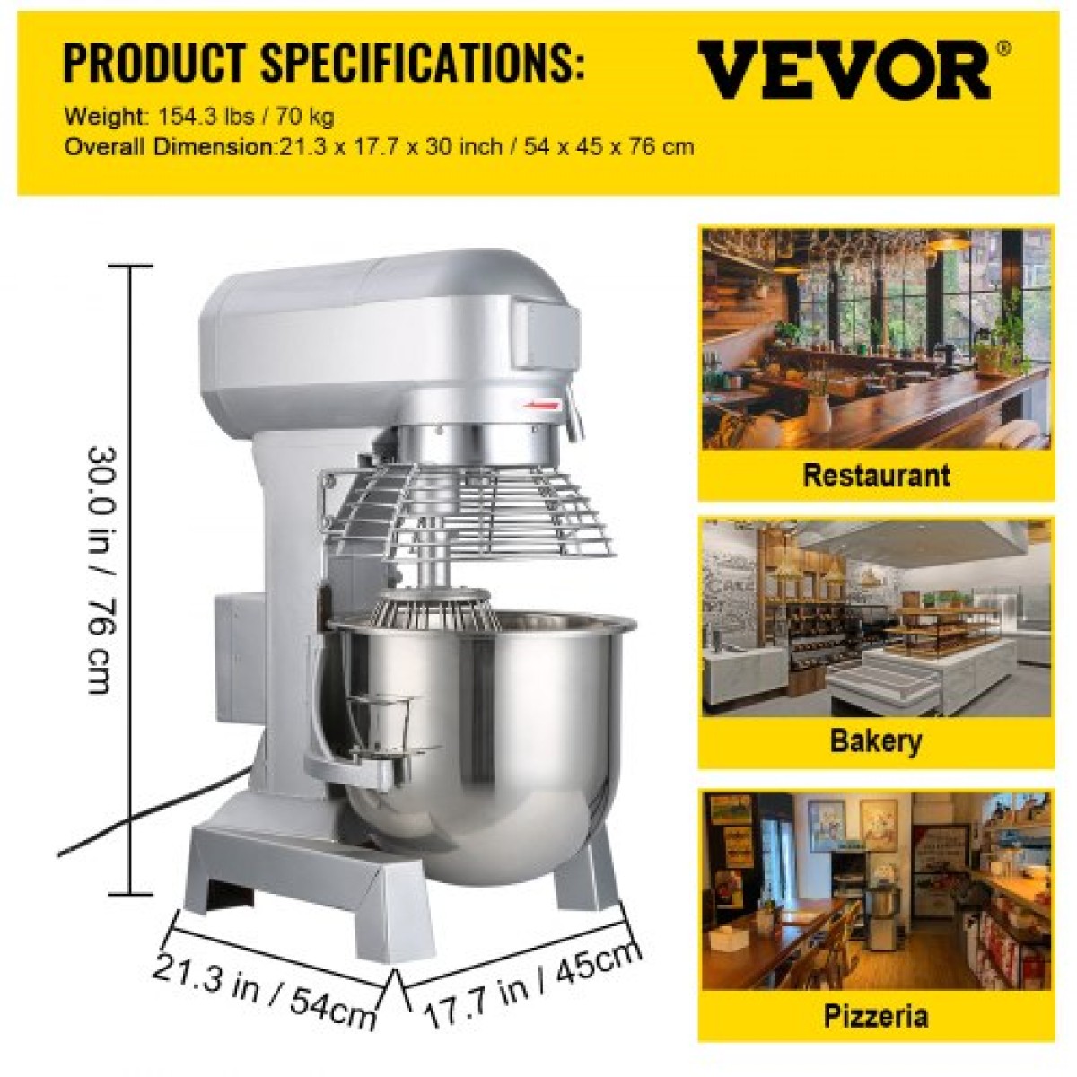 VEVOR Electric Food Mixer 30L Food Stand Mixer 1100W Electric Dough Mixer Maker 220V Adjustable Commercial Mixer Grinder Commercial Stand Mixer για Εμπορική χρήση κουζίνας