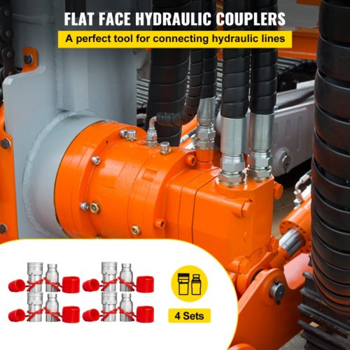 VEVOR Hydraulic Quick Connect 1/2 Body with 1/2" NPT Thread Hydraulic Coupler 4 Pairs Hydraulic Coupling Quick Connect 45,5 L/min Hydraulic Quick Coupler (ISO 16028)
