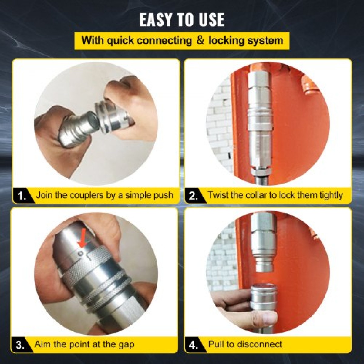 VEVOR Hydraulic Quick Connect 1/2 Body with 1/2" NPT Thread Hydraulic Coupler 4 Pairs Hydraulic Coupling Quick Connect 45,5 L/min Hydraulic Quick Coupler (ISO 16028)