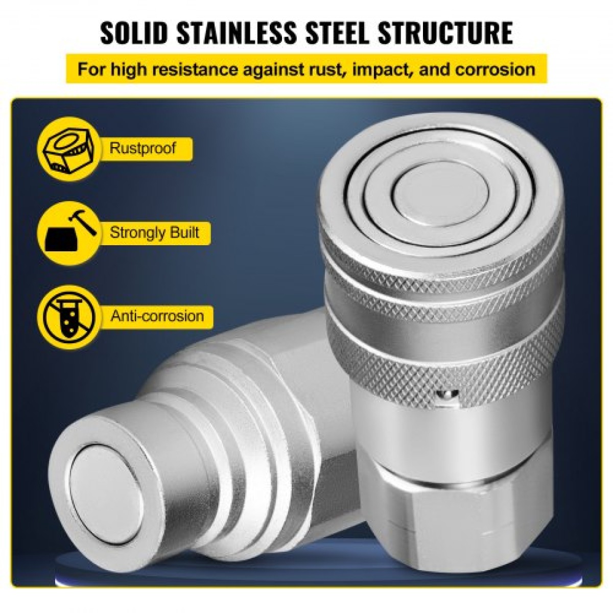 VEVOR Hydraulic Quick Connect 1/2 Body with 1/2" NPT Thread Hydraulic Coupler 4 Pairs Hydraulic Coupling Quick Connect 45,5 L/min Hydraulic Quick Coupler (ISO 16028)