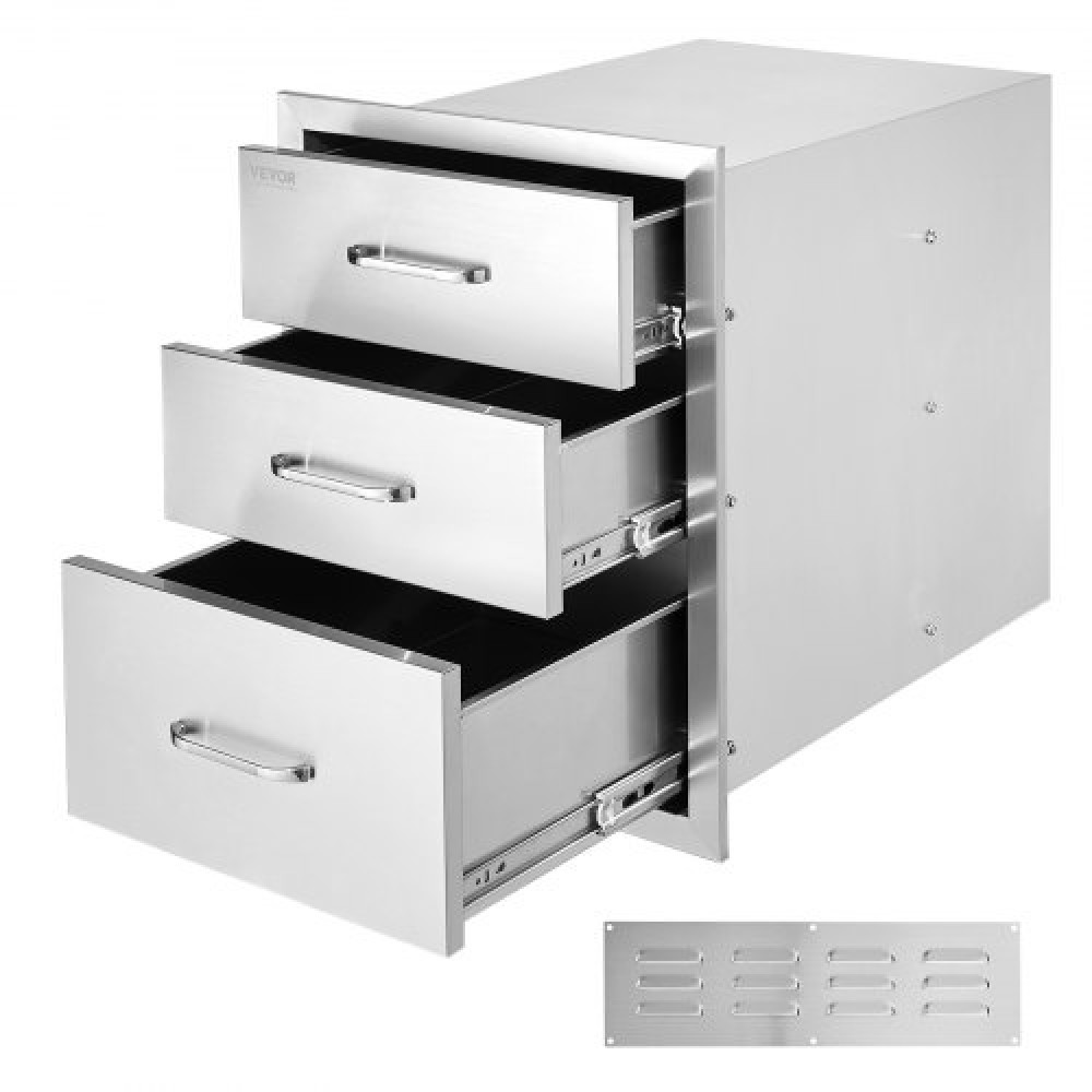VEVOR 18x23 ιντσών εξωτερική κουζίνα από ανοξείδωτο ατσάλι Τριπλής πρόσβασης Συρτάρια BBQ με λαβή χρωμίου, 18 x 23 x 23 ιντσών