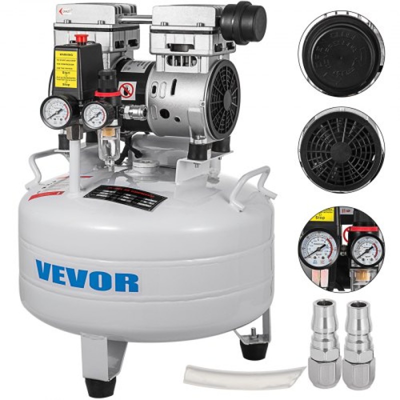 VEVOR Vertical Air Compressor 6,6 Gallon Ultra Quiet Air Compressor 30L Tank Silent Air Compressor 850W Oil Free Compressor Low Noise