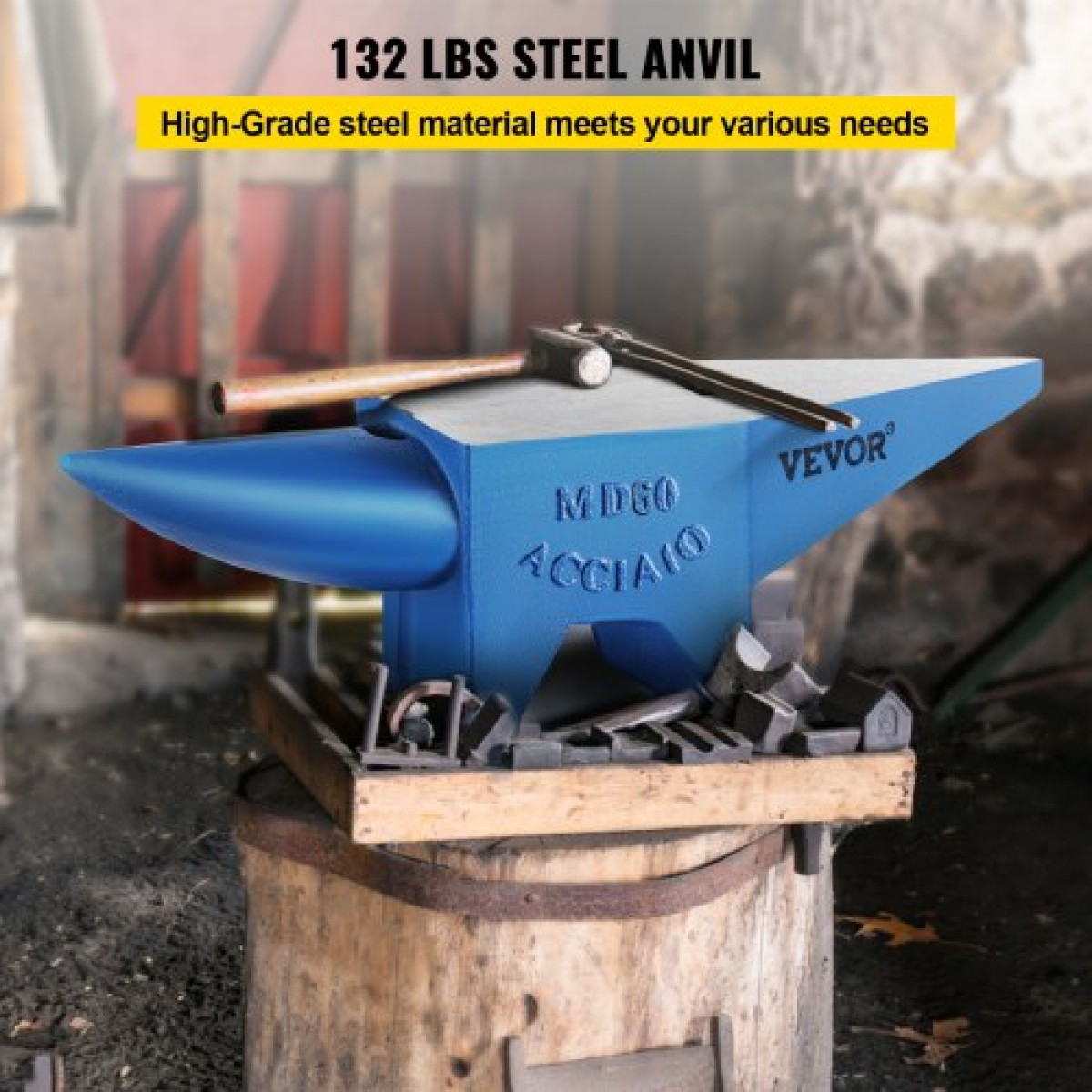 VEVOR Single Horn Anvil 132Lbs χυτό ατσάλινο αμόνι σιδηρουργός προς πώληση Εργαλεία Forge Steel με στρογγυλή και τετράγωνη τρύπα και εξοπλισμός Anvil Rugged Blacksmith Jewelers Ανθεκτικό και στιβαρό μεταλλικό εργαλείο εργασίας