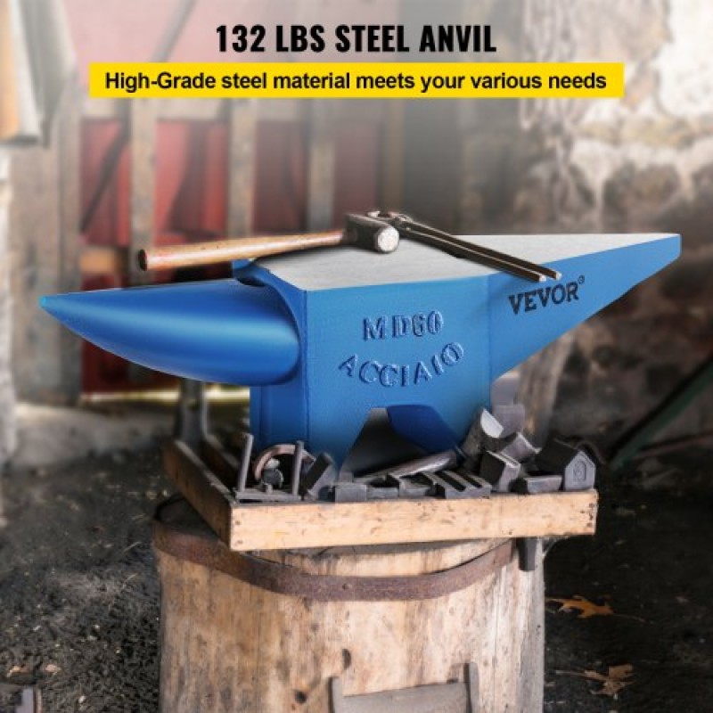 VEVOR Single Horn Anvil 132Lbs χυτό ατσάλινο αμόνι σιδηρουργός προς πώληση Εργαλεία Forge Steel με στρογγυλή και τετράγωνη τρύπα και εξοπλισμός Anvil Rugged Blacksmith Jewelers Ανθεκτικό και στιβαρό μεταλλικό εργαλείο εργασίας