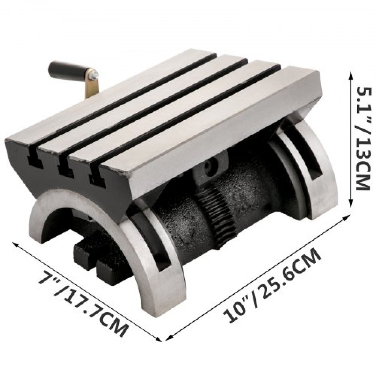 Ανακλινόμενο Τραπέζι Φρέζας VEVOR 25,4x17,8 cm(10x7 ίντσες) Ανακλινόμενη γωνιακή μηχανή φρεζαρίσματος 0-80° Ρυθμιζόμενη περιστρεφόμενη πλάκα γωνίας με 3 υποδοχές T και μια ρυθμιζόμενη λαβή μανιβέλας Ανακλινόμενη μηχανή φρεζαρίσματος βαρέως τύπου για λείαν