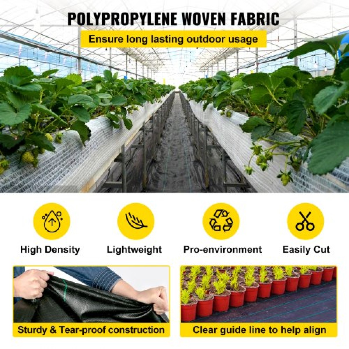 VEVOR 182,9 x 9144 cm Heavy Duty PP Woven Weed Barrier Landscape Ground Cover 68 g