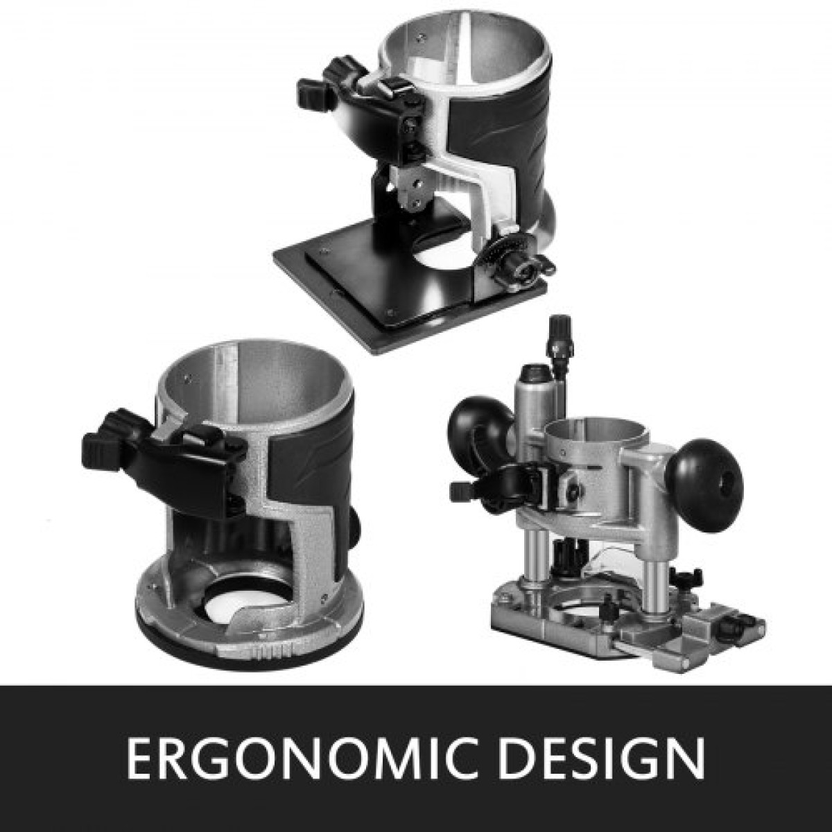 VEVOR 800W Max Torque Variable Speed ​​30.000 RPM Compact Router with Collets 6,4 mm & 9,5 mm 1 x Plunge Base & 1 x Tilt Base 220V