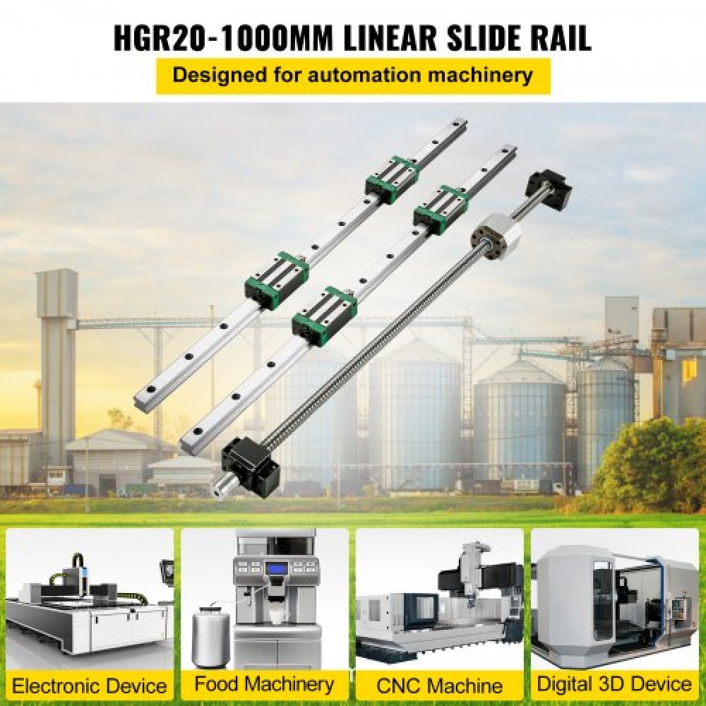 VEVOR Linear Guide Rail 2Pcs HGR20-1000mm Linear Slide Rail with 1Pcs RM1605-1000mm Ballscrew with BF12/BK12 Kit Linear Slide Rail Guide Rail Square For DIY CNC Routers Lathes Mills