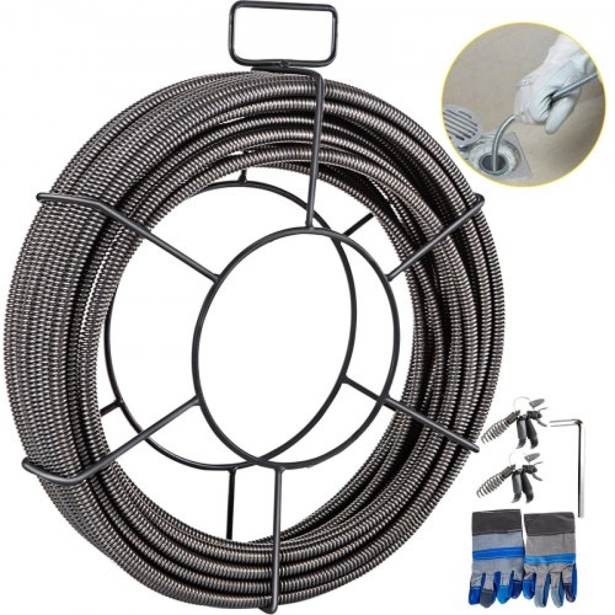 Καλώδιο καθαρισμού αποχέτευσης VEVOR 1524 cm x 1,0 cm Καλώδιο αποχέτευσης συμπαγούς πυρήνα Καλώδιο αποχέτευσης τρυπάνι Cable Cleaner Snake Clog Pipe Cleaning Cable Sewer Drain Auger Snake Pipe