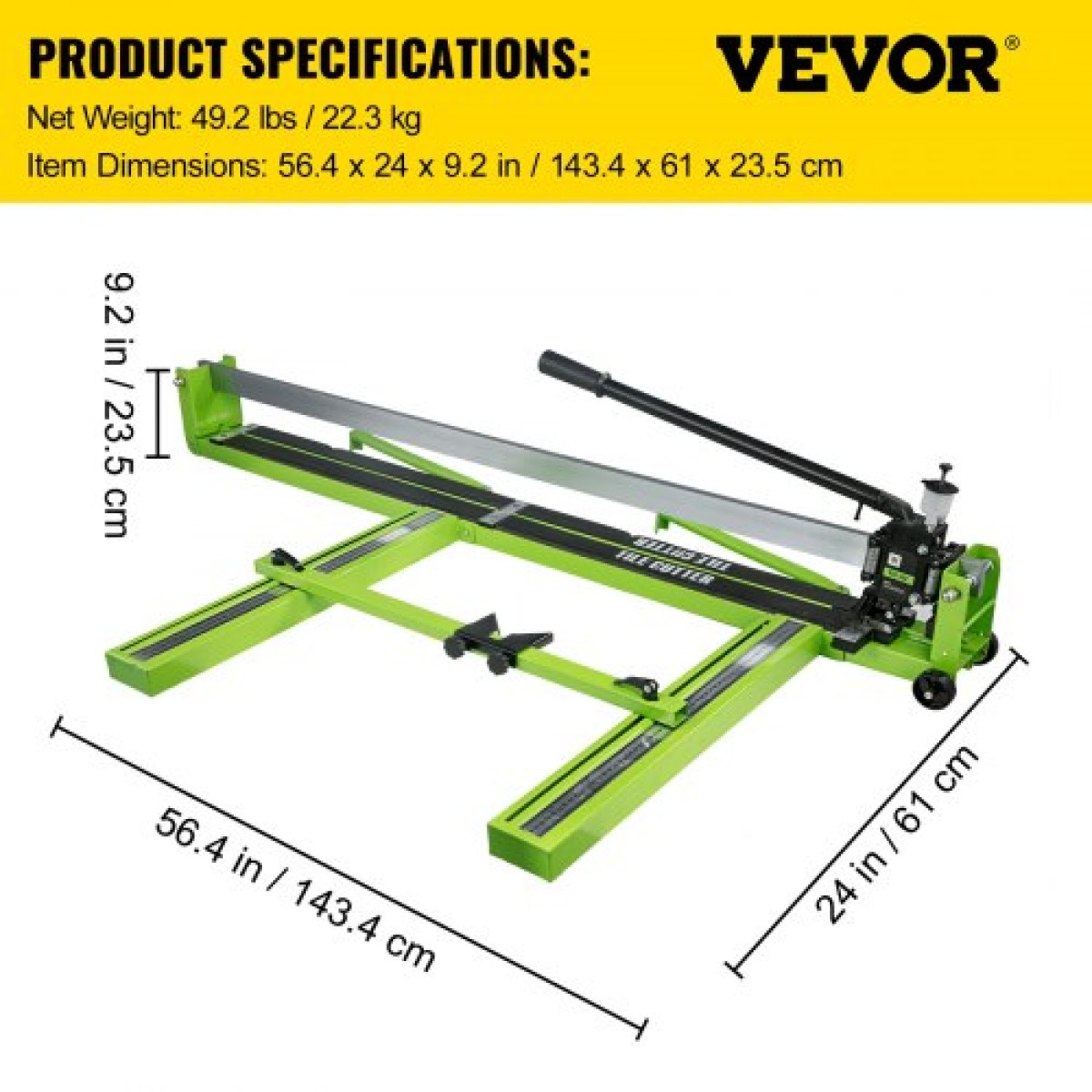 VEVOR Tile Cutter 47 ιντσών Μηχανή κοπής πλακιδίων 1,4 ιντσών Μηχανή κοπής κεραμικών πλακιδίων πορσελάνης με οδηγό λέιζερ πλαισίου από χάλυβα και μπόνους ανταλλακτικό κοπτικό τροχοί κοπής πλακιδίων Εργαλείο χειρός
