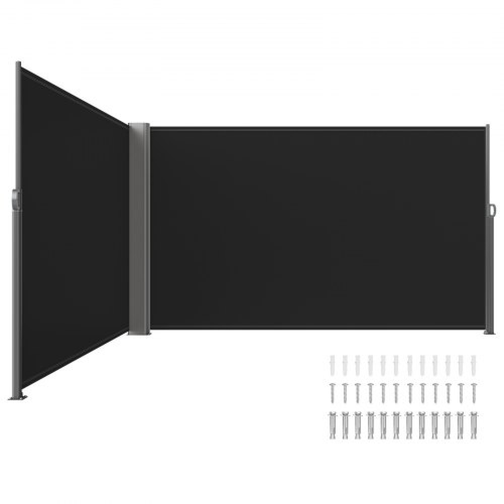 Πτυσσόμενη πλαϊνή τέντα VEVOR, 71''x 236'' Αλουμίνιο Outdoor Privacy Screen, 280g Polyester Αδιάβροχη αναδιπλούμενη σήτα βεράντας, UV 30+ Διαιρέτης Δωματίων Ανεμοθώρακα για Αίθριο, Πίσω αυλή, Μπαλκόνι, Μαύρο