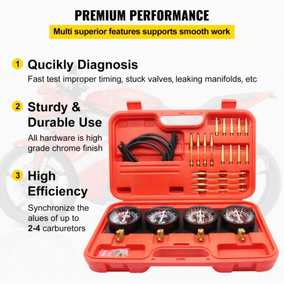 VEVOR Fuel Vacuum Carburetor Synchronize Tool Kit Fuel vacuum Carburetor Synchronizer carb sync Gauge σετ με ελαστικό σωλήνα