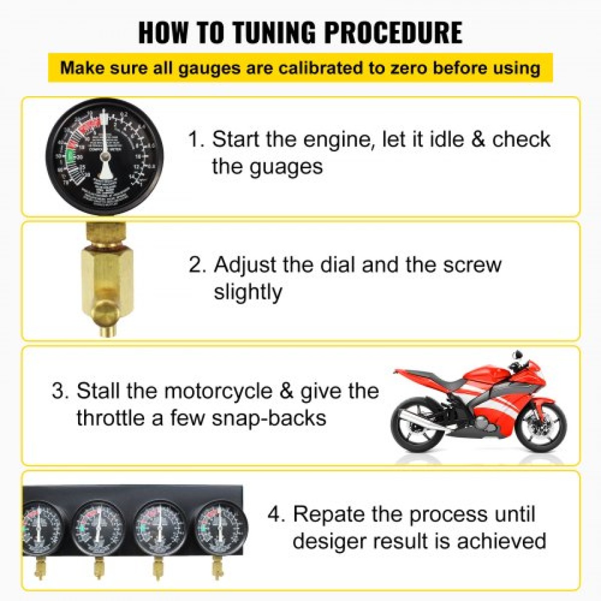 VEVOR Fuel Vacuum Carburetor Synchronize Tool Kit Fuel vacuum Carburetor Synchronizer carb sync Gauge σετ με ελαστικό σωλήνα