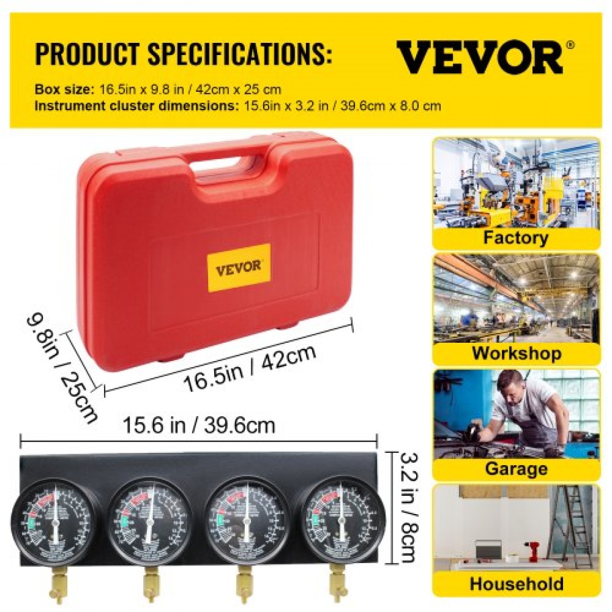 VEVOR Fuel Vacuum Carburetor Synchronize Tool Kit Fuel vacuum Carburetor Synchronizer carb sync Gauge σετ με ελαστικό σωλήνα