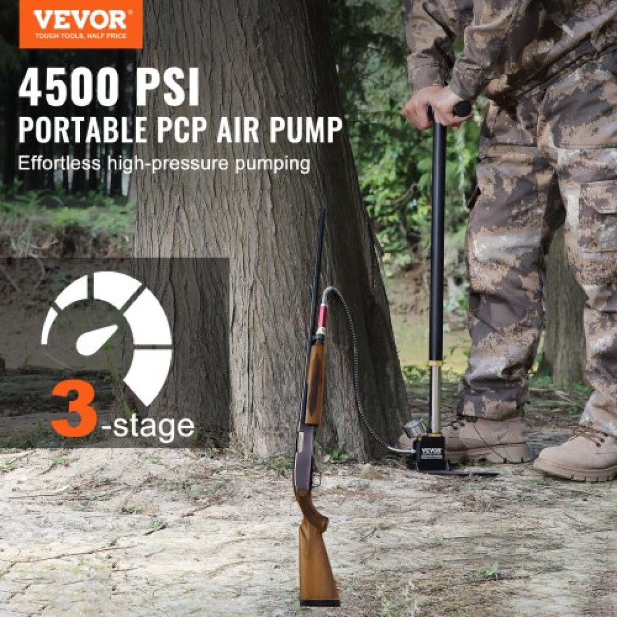 Αντλία χειρός VEVOR PCP, 3 σταδίων, 30Mpa 4500PSI Υψηλής πίεσης PCP Air Rifle Filling Stirrup Pump με μετρητή πίεσης φίλτρου υγρασίας λαδιού, ανοξείδωτο ατσάλι για αεροβόλα Ελαστικό Scuba Tank Paintball Filling