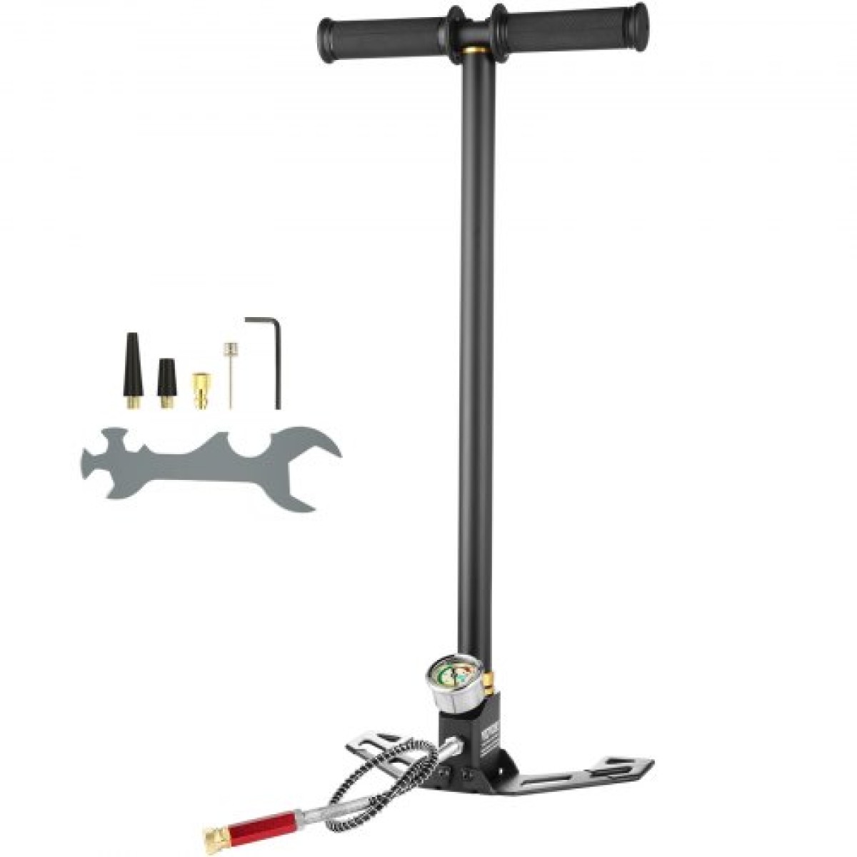 Αντλία χειρός VEVOR PCP, 3 σταδίων, 30Mpa 4500PSI Υψηλής πίεσης PCP Air Rifle Filling Stirrup Pump με μετρητή πίεσης φίλτρου υγρασίας λαδιού, ανοξείδωτο ατσάλι για αεροβόλα Ελαστικό Scuba Tank Paintball Filling