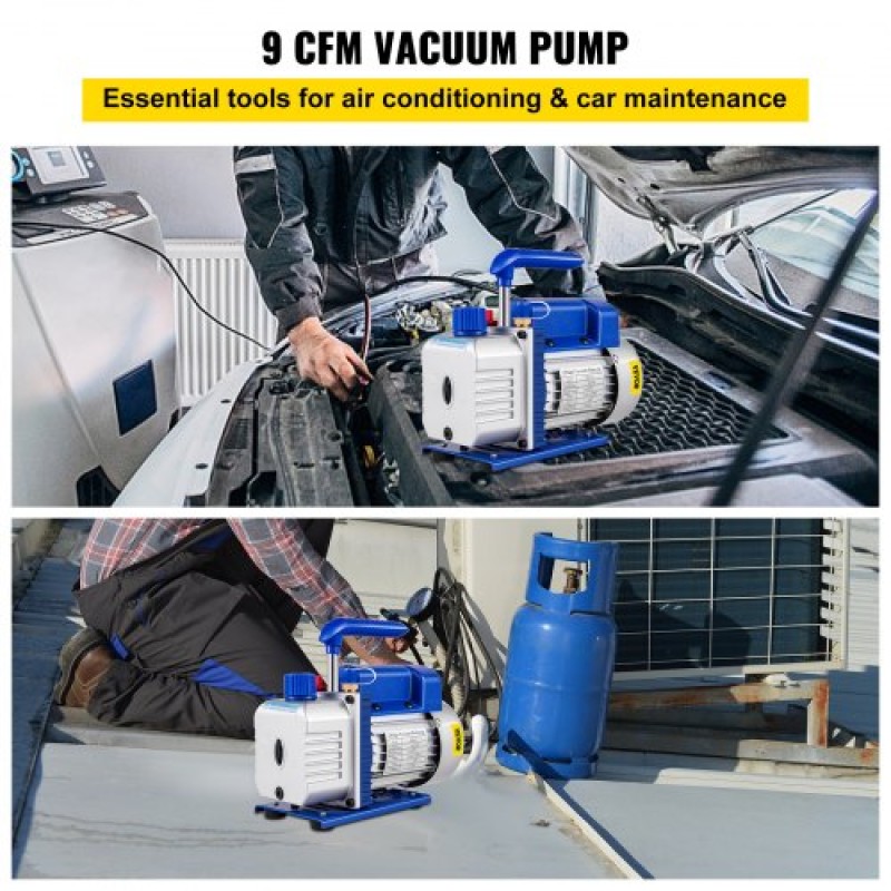 VEVOR 255 L/min(9CFM) 746W(1HP) Air Condition Αντλία κενού ψυκτικού μέσου θάλαμος κενού με θάλαμο απαέρωσης αντλίας με αντλία εναλλασσόμενου ρεύματος αντλία κενού