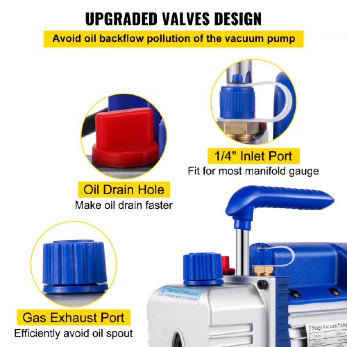 VEVOR 255 L/min(9CFM) 746W(1HP) Air Condition Αντλία κενού ψυκτικού μέσου θάλαμος κενού με θάλαμο απαέρωσης αντλίας με αντλία εναλλασσόμενου ρεύματος αντλία κενού