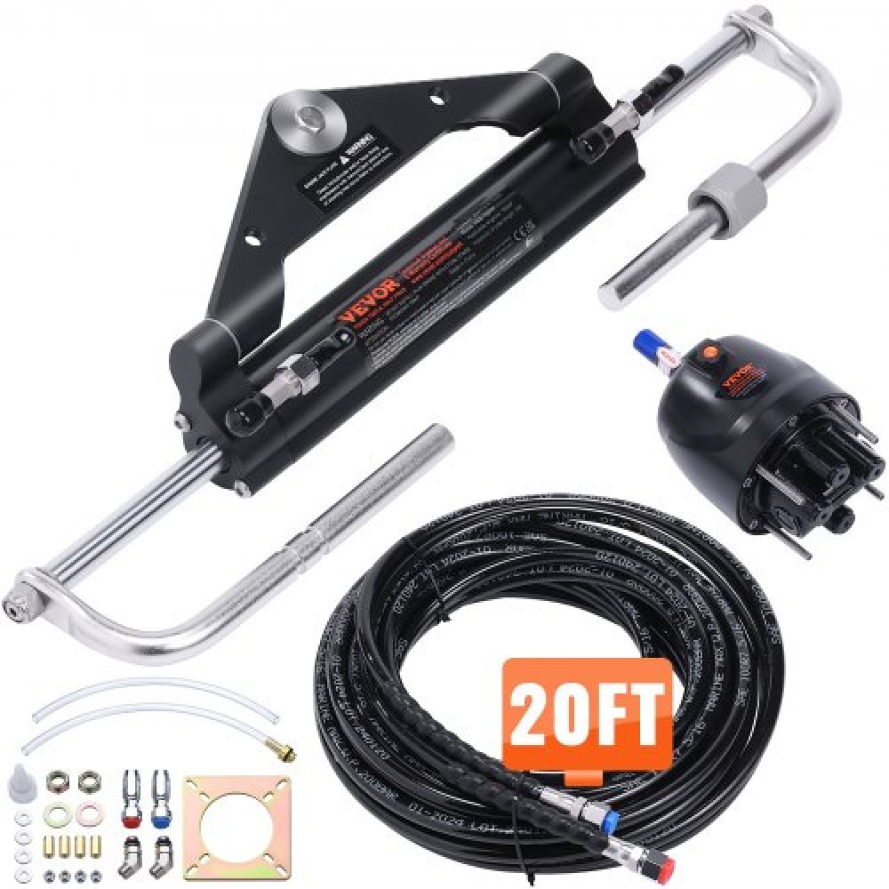 VEVOR Hydraulic Outboard Steering Kit, 112 kW (150HP), Marine Boat Hydraulic Steering System, με κύλινδρο αμφίδρομης κλειδαριάς αντλίας τιμόνι και υδραυλικό σωλήνα διεύθυνσης 6,1 m (20 πόδια), για μονοκινητήρια σκάφη