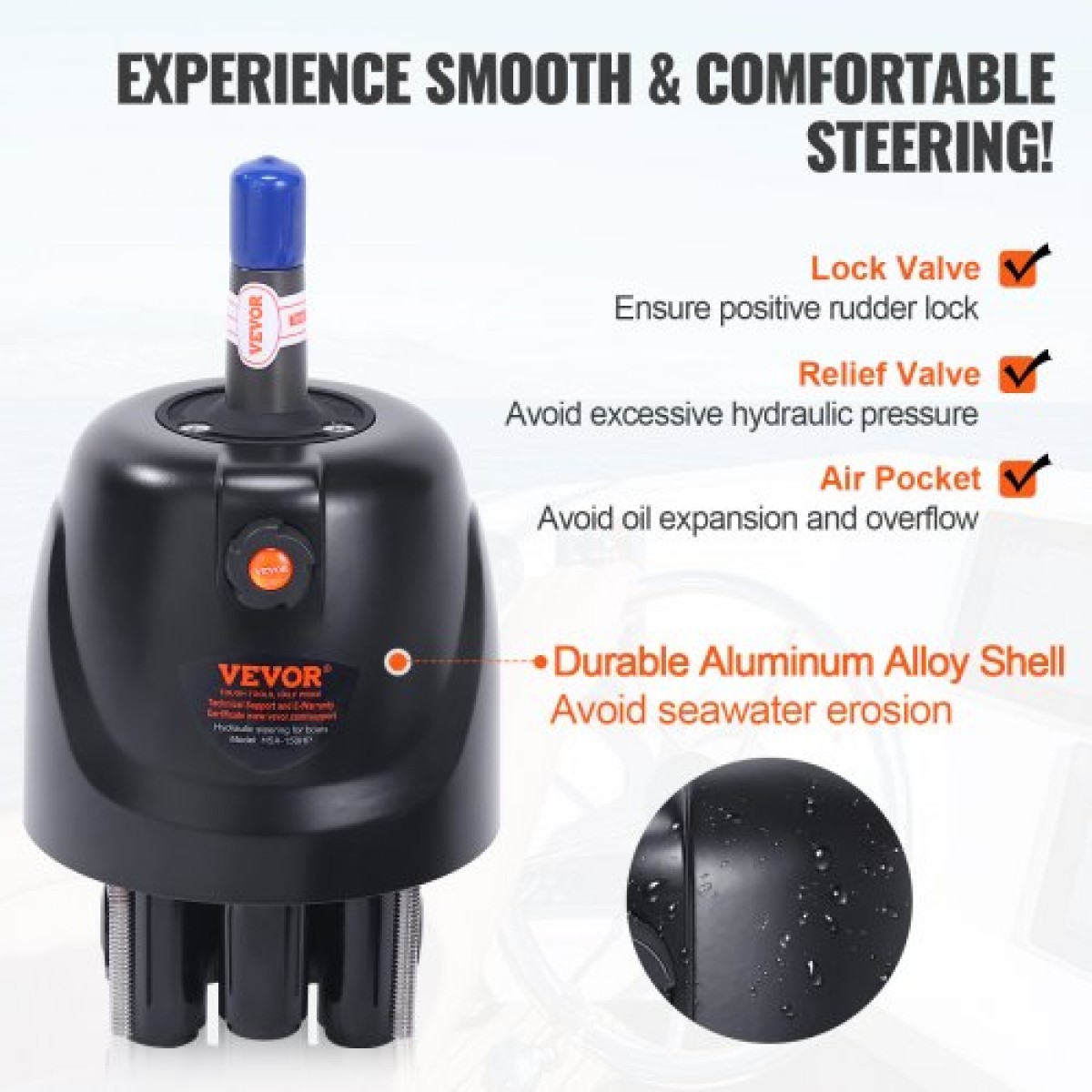 VEVOR Hydraulic Outboard Steering Kit, 112 kW (150HP), Marine Boat Hydraulic Steering System, με κύλινδρο αμφίδρομης κλειδαριάς αντλίας τιμόνι και υδραυλικό σωλήνα διεύθυνσης 6,1 m (20 πόδια), για μονοκινητήρια σκάφη