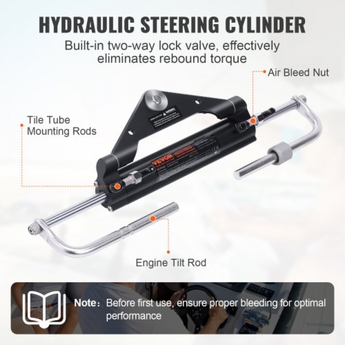 VEVOR Hydraulic Outboard Steering Kit, 112 kW (150HP), Marine Boat Hydraulic Steering System, με κύλινδρο αμφίδρομης κλειδαριάς αντλίας τιμόνι και υδραυλικό σωλήνα διεύθυνσης 6,1 m (20 πόδια), για μονοκινητήρια σκάφη