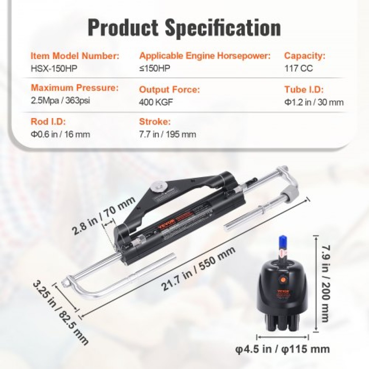 VEVOR Hydraulic Outboard Steering Kit, 112 kW (150HP), Marine Boat Hydraulic Steering System, με κύλινδρο αμφίδρομης κλειδαριάς αντλίας τιμόνι και υδραυλικό σωλήνα διεύθυνσης 6,1 m (20 πόδια), για μονοκινητήρια σκάφη