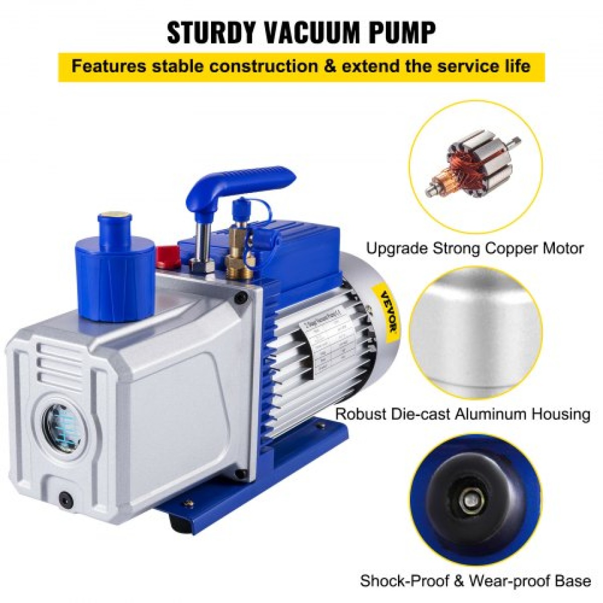 Αντλία κενού VEVOR 283 L/min(10CFM) 746W(1HP) Vane Pump Vacuum Two Stage 3 x 10-1 Pa Ultimate HVAC Rotary Auto AC Refrigerant Vacuum, for Automobile Reparation Vacuum Vacuum