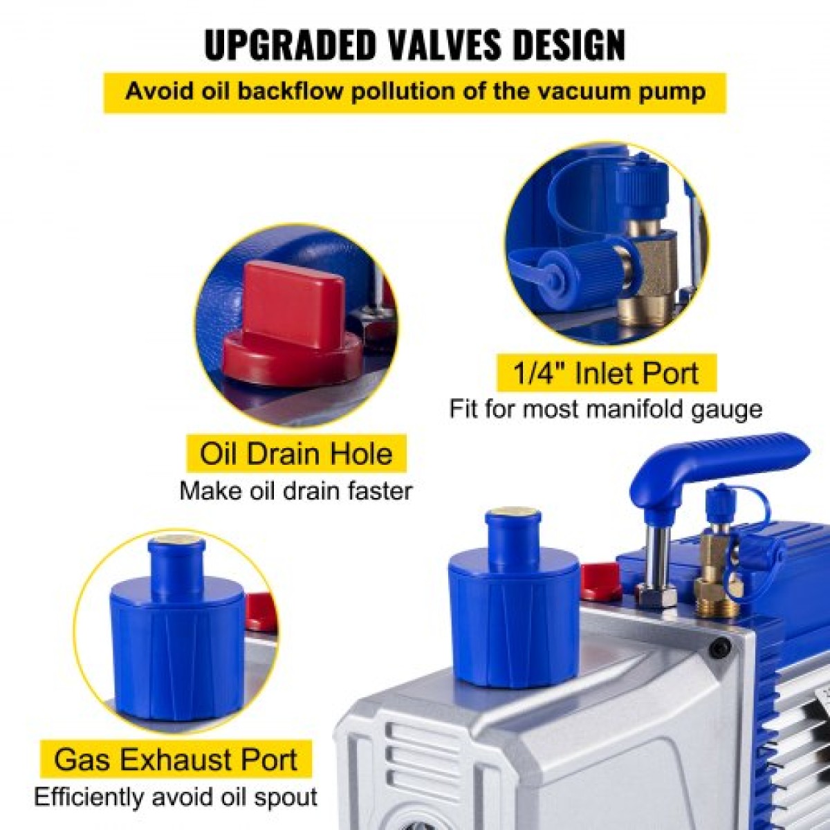 Αντλία κενού VEVOR 283 L/min(10CFM) 746W(1HP) Vane Pump Vacuum Two Stage 3 x 10-1 Pa Ultimate HVAC Rotary Auto AC Refrigerant Vacuum, for Automobile Reparation Vacuum Vacuum