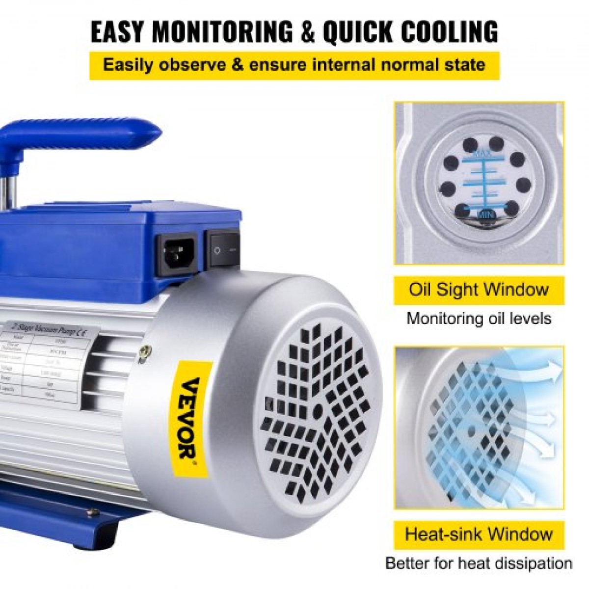 Αντλία κενού VEVOR 283 L/min(10CFM) 746W(1HP) Vane Pump Vacuum Two Stage 3 x 10-1 Pa Ultimate HVAC Rotary Auto AC Refrigerant Vacuum, for Automobile Reparation Vacuum Vacuum