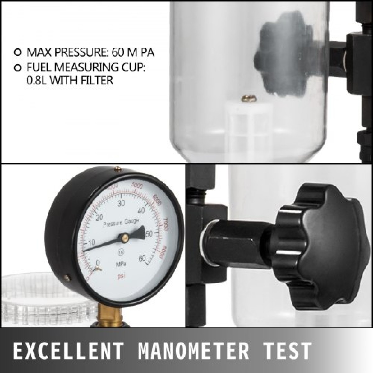 VEVOR 600 Bar Injector Tester 0,8L Fuel Pressure Mauctor, Injector Tester with Dual Scale, Injector Tester, Diagnostic Tool for Diesel Engines