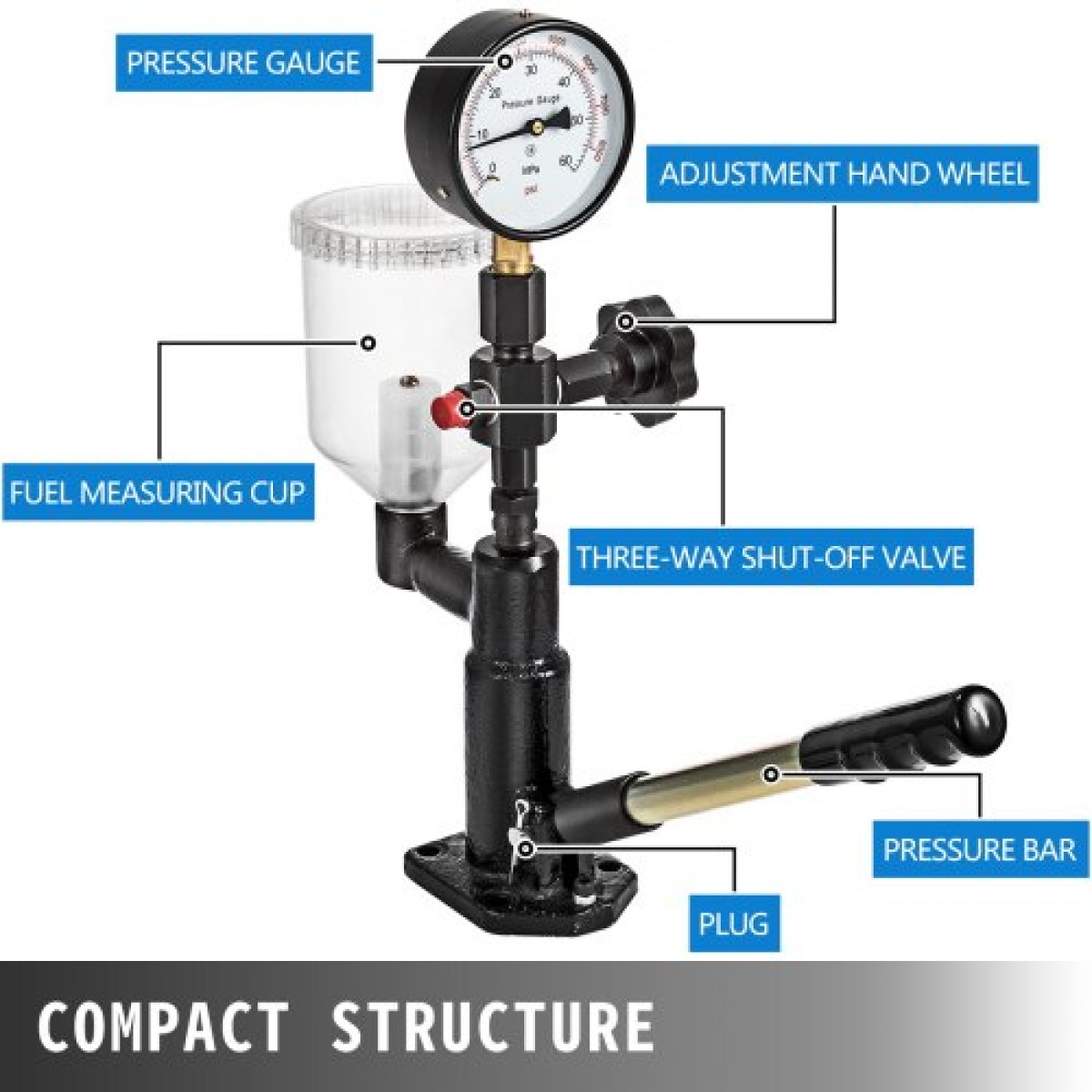 VEVOR 600 Bar Injector Tester 0,8L Fuel Pressure Mauctor, Injector Tester with Dual Scale, Injector Tester, Diagnostic Tool for Diesel Engines