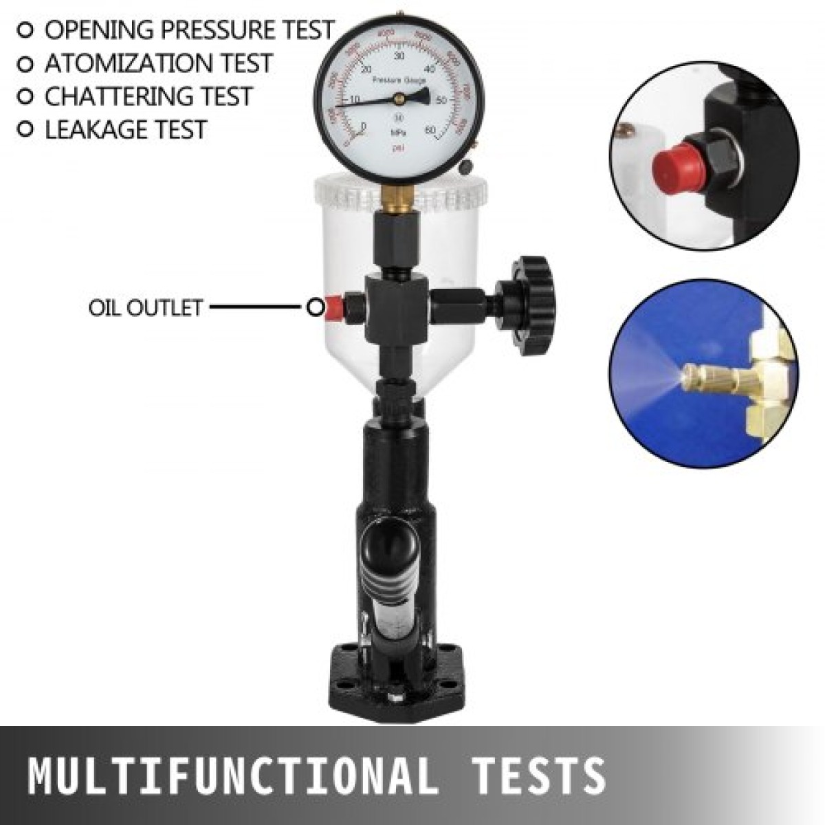 VEVOR 600 Bar Injector Tester 0,8L Fuel Pressure Mauctor, Injector Tester with Dual Scale, Injector Tester, Diagnostic Tool for Diesel Engines