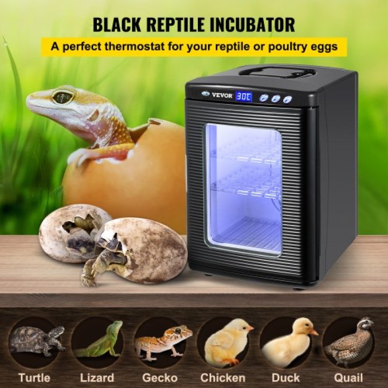 VEVOR Black Reptile Incubator 25L Scientific Lab Incubator Ψύξη και θέρμανση 5-42°C Θερμοκοιτίδα ερπετών 12V/110V Εργασία για μικρά ερπετά