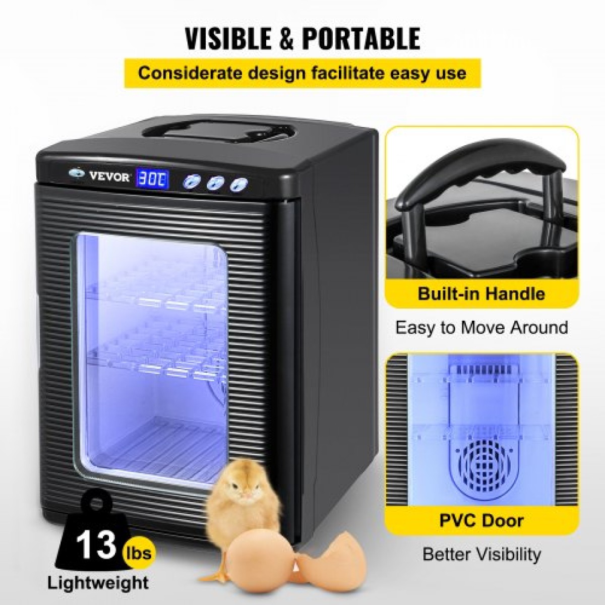 VEVOR Black Reptile Incubator 25L Scientific Lab Incubator Ψύξη και θέρμανση 5-42°C Θερμοκοιτίδα ερπετών 12V/110V Εργασία για μικρά ερπετά