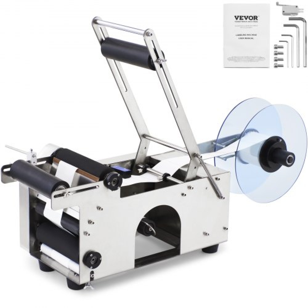 VEVOR MT-50 Semi-automatic Round Bottle Labeling Machine, Adjustable Bottle Labeler 50pcs/min Label Applicator for Bottles 12-90mm