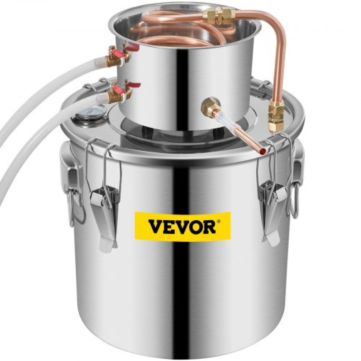 VEVOR Still Distiller 8,5 Gal Stainless Steel Water Distiller 38L Copper Tube Home Brewing Kit Ενσωματωμένο θερμόμετρο για DIY Whisky Wine Brandy Sliver