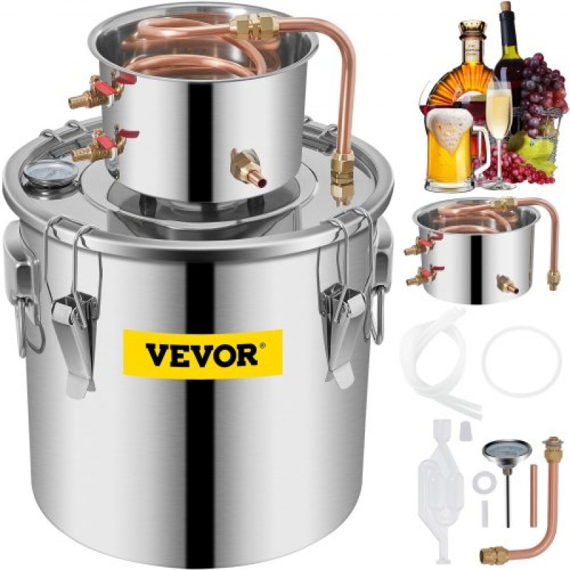 VEVOR Still Distiller 8,5 Gal Stainless Steel Water Distiller 38L Copper Tube Home Brewing Kit Ενσωματωμένο θερμόμετρο για DIY Whisky Wine Brandy Sliver