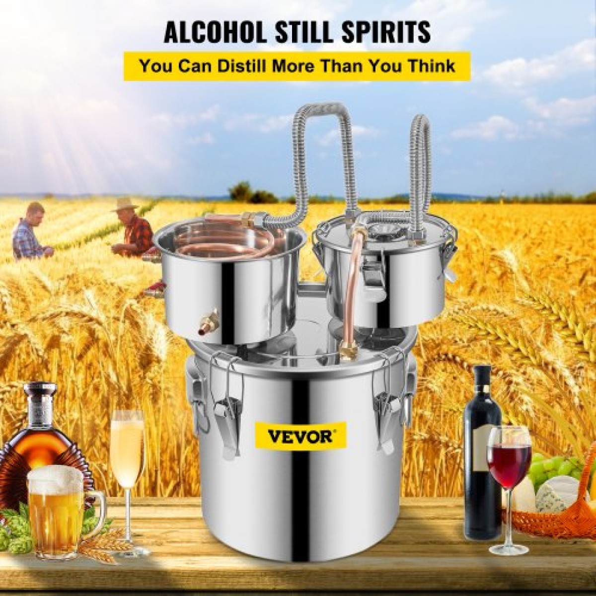 VEVOR Still Distiller 3Gal 12L από ανοξείδωτο ατσάλι Χάλκινος σωλήνας απόσταξης νερού με αντλία κυκλοφορίας Home Brewing Kit Ενσωματωμένο θερμόμετρο για DIY Whisky Wine Brandy Spirits
