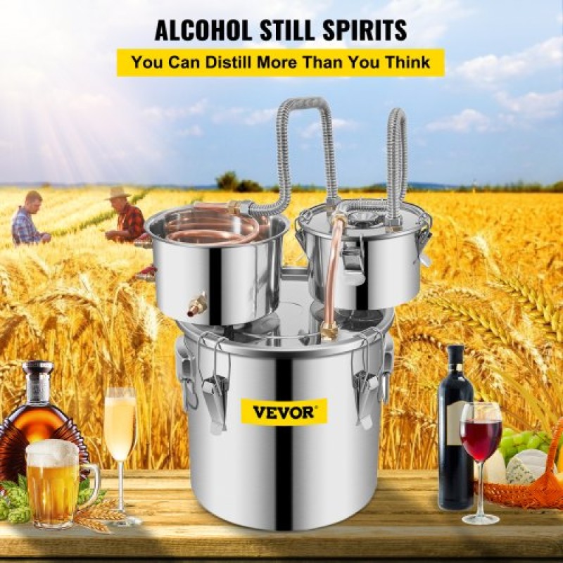 VEVOR Still Distiller 3Gal 12L από ανοξείδωτο ατσάλι Χάλκινος σωλήνας απόσταξης νερού με αντλία κυκλοφορίας Home Brewing Kit Ενσωματωμένο θερμόμετρο για DIY Whisky Wine Brandy Spirits