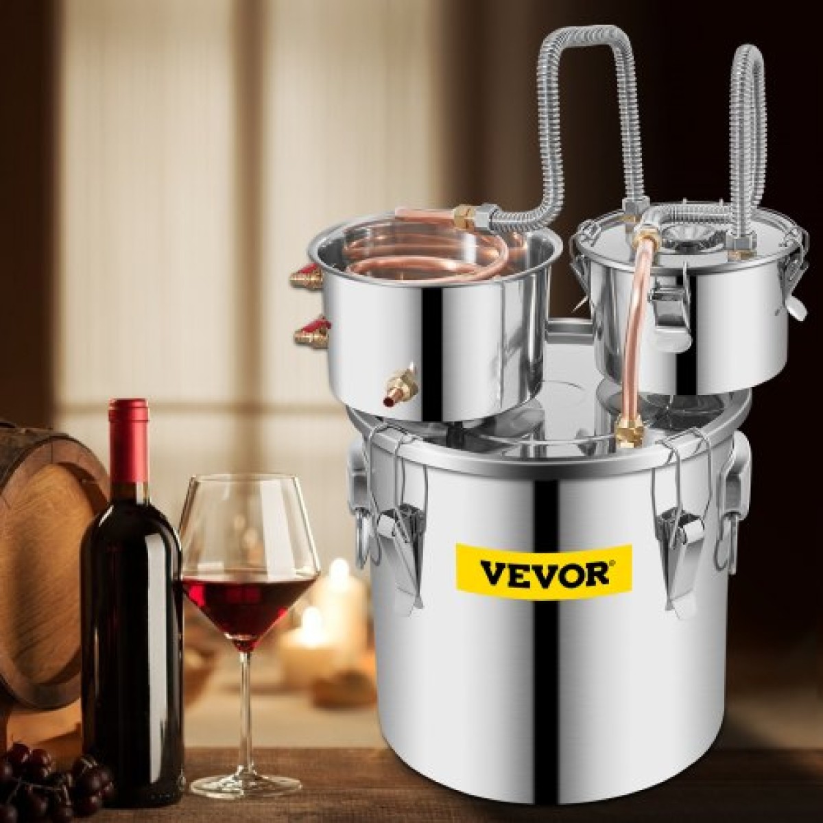 VEVOR Still Distiller 5Gal 21L από ανοξείδωτο ατσάλι Χάλκινος σωλήνας απόσταξης νερού με αντλία κυκλοφορίας Home Brewing Kit Ενσωματωμένο θερμόμετρο για DIY Whisky Wine Brandy Spirits