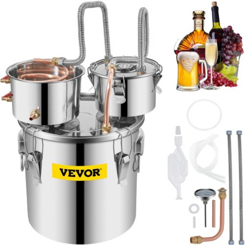 VEVOR Still Distiller 5Gal 21L από ανοξείδωτο ατσάλι Χάλκινος σωλήνας απόσταξης νερού με αντλία κυκλοφορίας Home Brewing Kit Ενσωματωμένο θερμόμετρο για DIY Whisky Wine Brandy Spirits