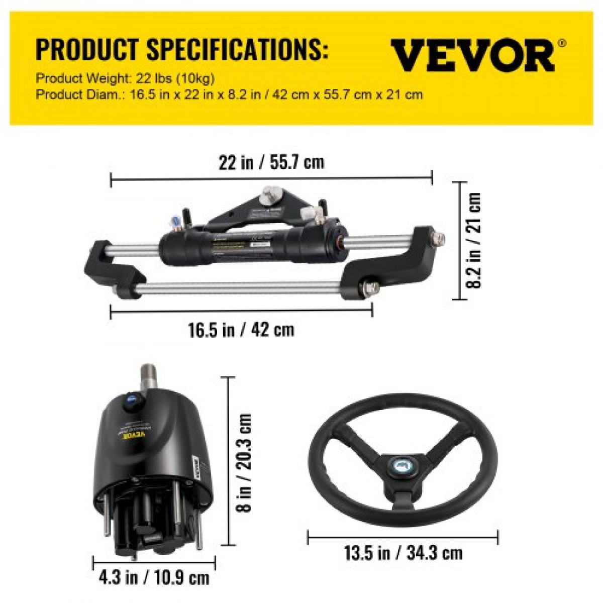 VEVOR Hydraulic Boat Steering Kit, 300HP Hydraulic Steering Kit Pump Helm, Hydraulic Outboard Steering Kit με 14 πόδια υδραυλικό σωλήνα διεύθυνσης για σύστημα διεύθυνσης σκάφους