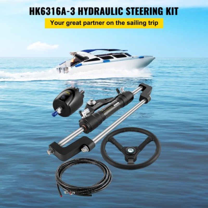 VEVOR Hydraulic Outboard Steering Kit 300HP, Hydraulic Steering Kit Hem Pump, Υδραυλικό κιτ διεύθυνσης σκάφους με υδραυλικό σωλήνα διεύθυνσης 16 ποδιών για σύστημα διεύθυνσης σκάφους