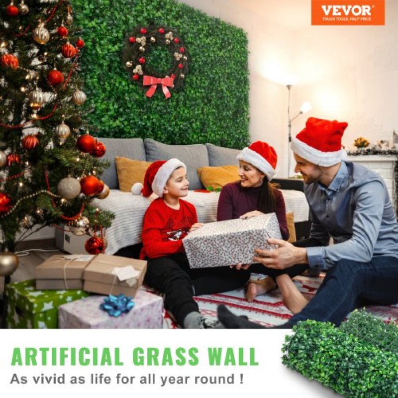 VEVOR Τεχνητό Πυξάρι πάνελ 24" X 16" UV 24 τμχ Πυξάρι Θωράκιση τοίχου Πυξάρι Τοίχος σκηνικού τεχνητού γρασιδιού 4 cm Τοίχος πράσινου χόρτου, ψεύτικος φράκτης για διακόσμηση Ιδιωτικό φράχτη Εσωτερικός, εξωτερικός κήπος Πίσω αυλή