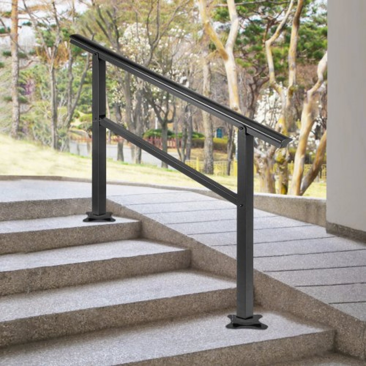 Κιγκλίδωμα σκαλοπατιών VEVOR κουπαστής 48X35,5 ιντσών Εξωτερικό κιγκλίδωμα σκάλας Ρυθμιζόμενο από 0 έως 45 μοίρες Κουπαστή για σκάλες Cross Bar Εξωτερικό κιγκλίδωμα από αλουμίνιο μαύρο σκάλα
