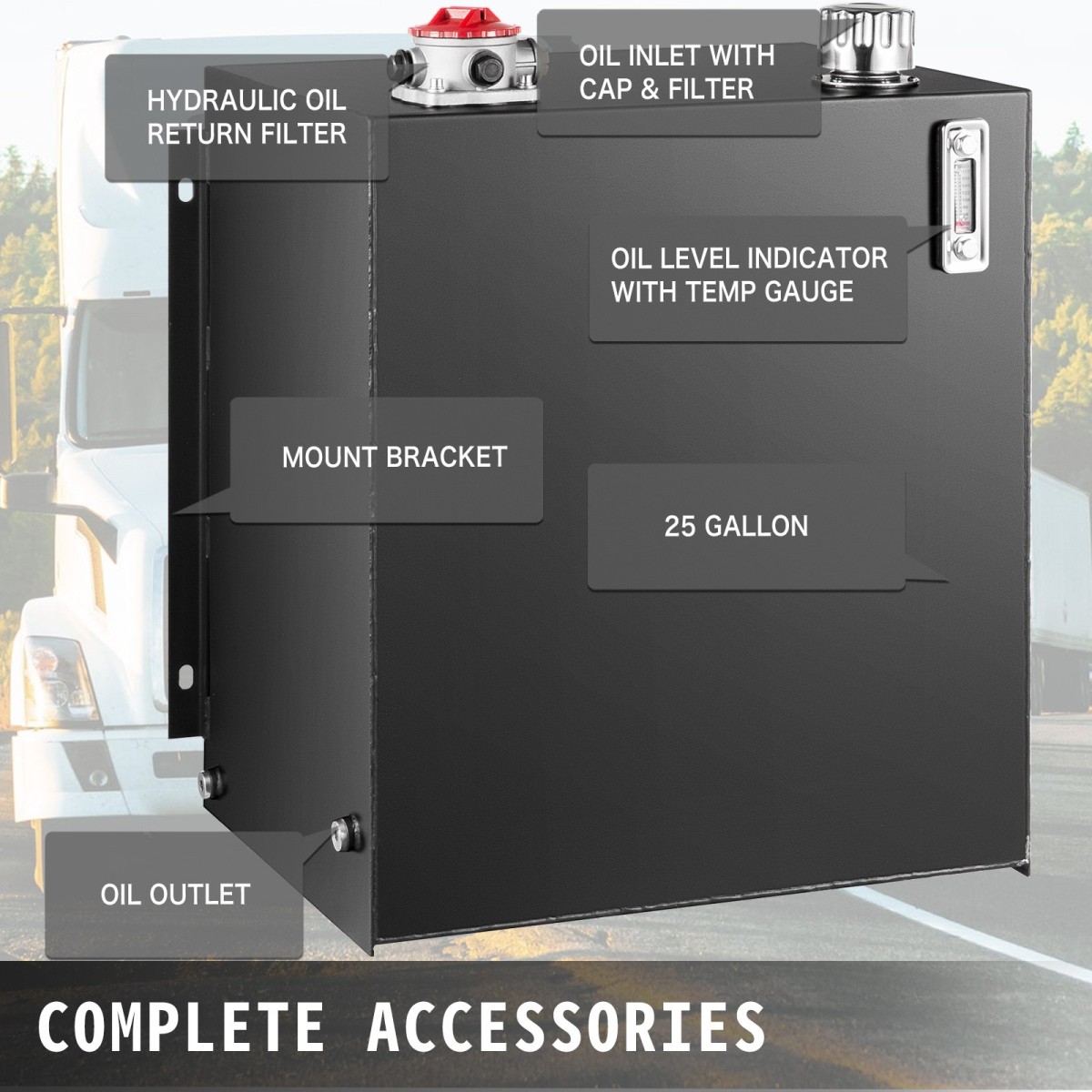 VEVOR Hydraulic Oil Tanks 25Gal Fuel Tank Heavy Duty Hydraulic Steel Tank Reservoir, Tanks Transfer Benzine, Hydraulic Reservoir with Strainer Temper Gauge Filter Καπάκι αναπνοής υδραυλικό δοχείο