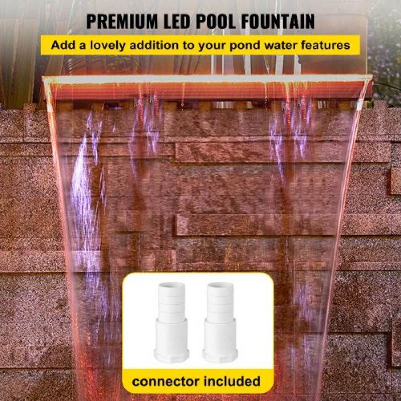 VEVOR Fountain Spillway 36,2x3,2x8,1 ιντσών, Pool Waterfall Fountain 17 Colors Led, Pool Water Fall Kit with Remote, Pool Spillway Consolid Acrylic Pool Waterfall for Garden Pond, Swimming Pool, Square